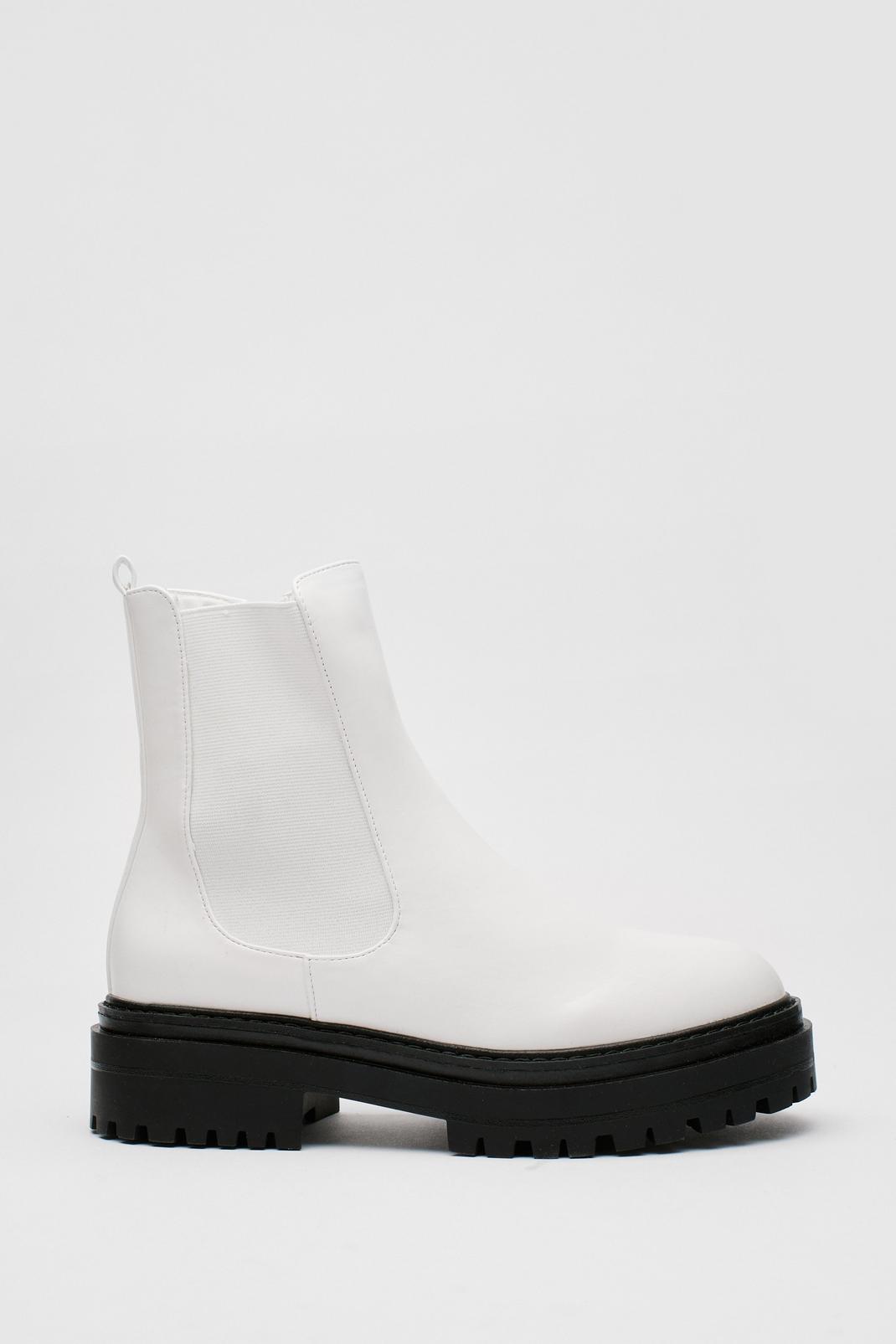 White Chunky Platform Faux Leather Chelsea Boots image number 1