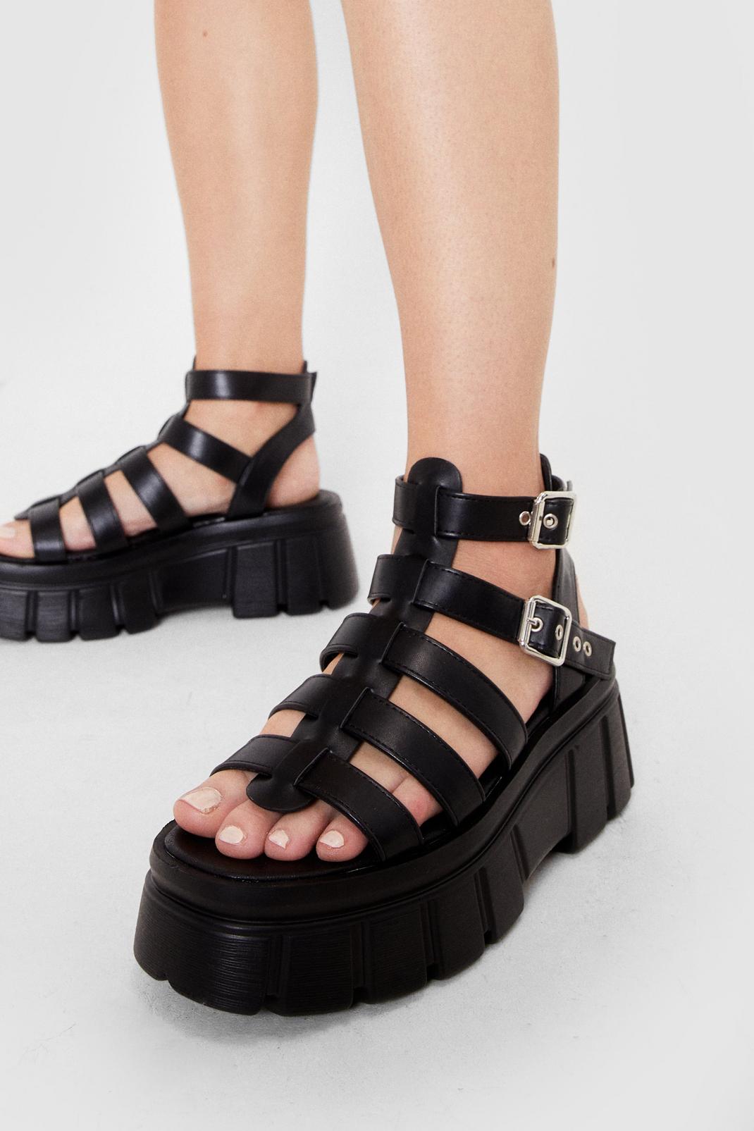 105 Chunky Platform Caged Faux Leather Sandals image number 2