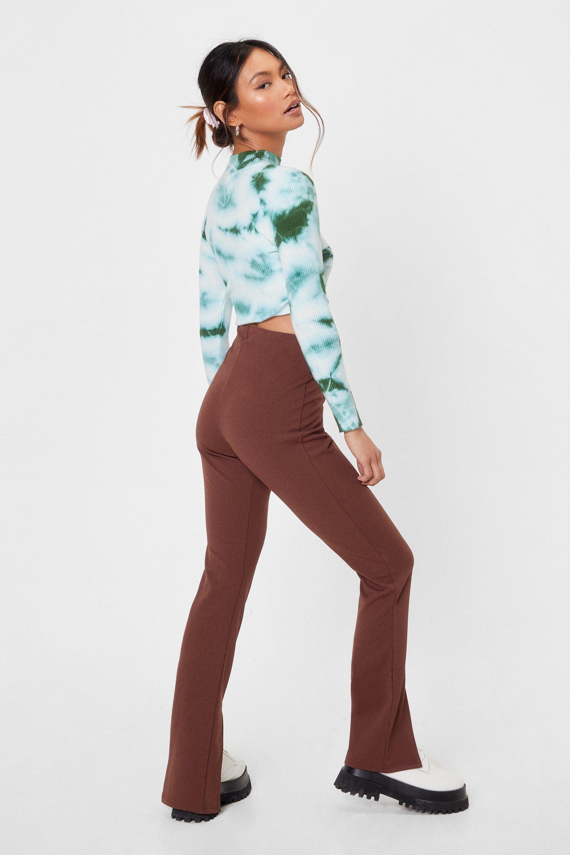 Petite Ribbed High Waisted Flare Pants, 59% OFF