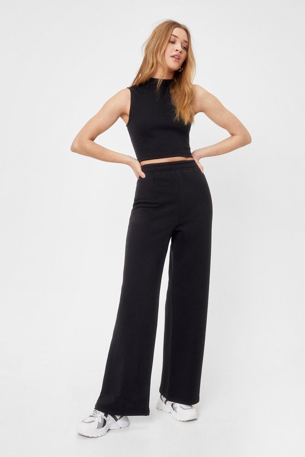 Black Mock Neck Top and Wide Leg Trousers Set image number 1