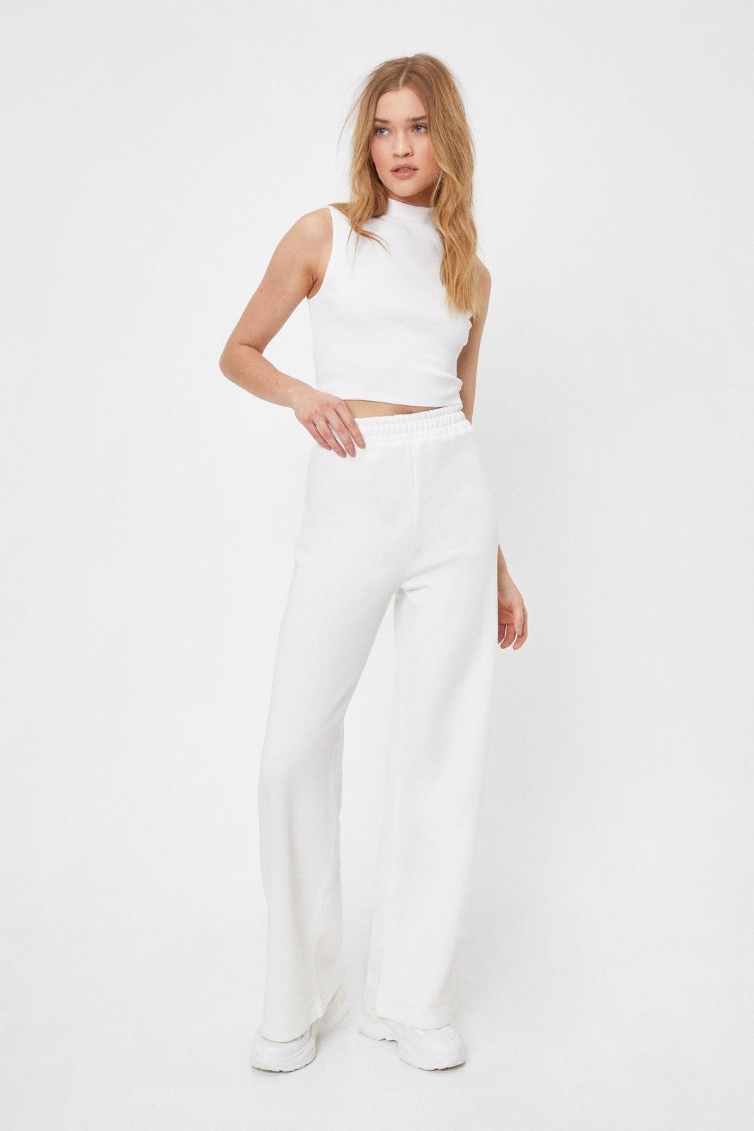 Ecru Mock Neck Top and Wide Leg Trousers Set image number 1