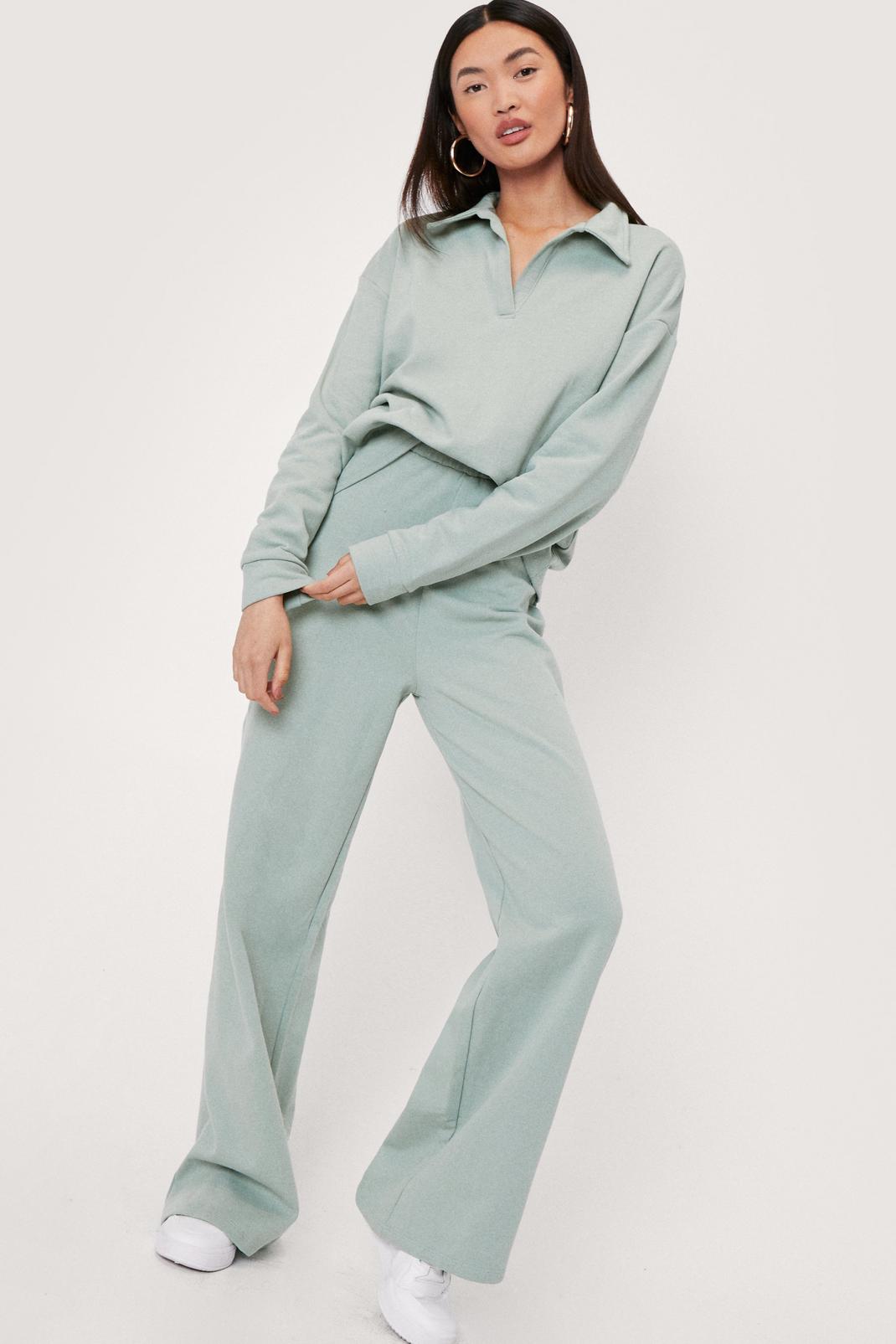 Sage Collared Sweatshirt and Wide Leg Trousers Set image number 1