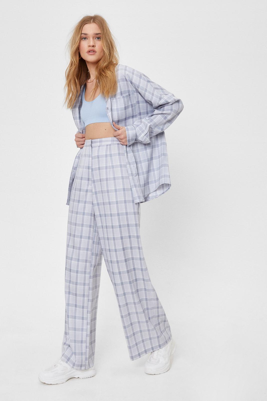 Grey Tailored Wide Leg Check Pants image number 1