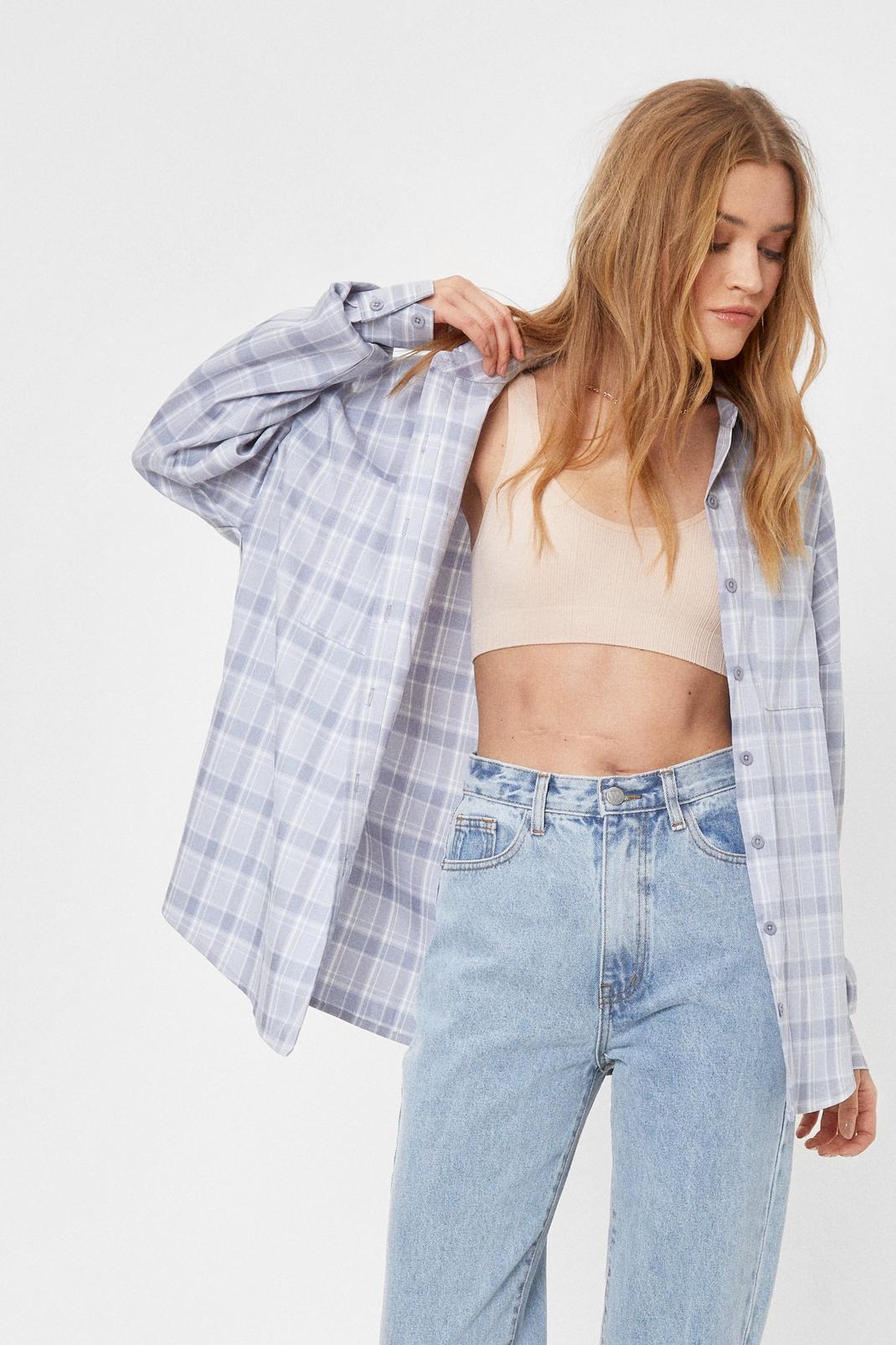 Grey Casual Check Oversized Shirt image number 1