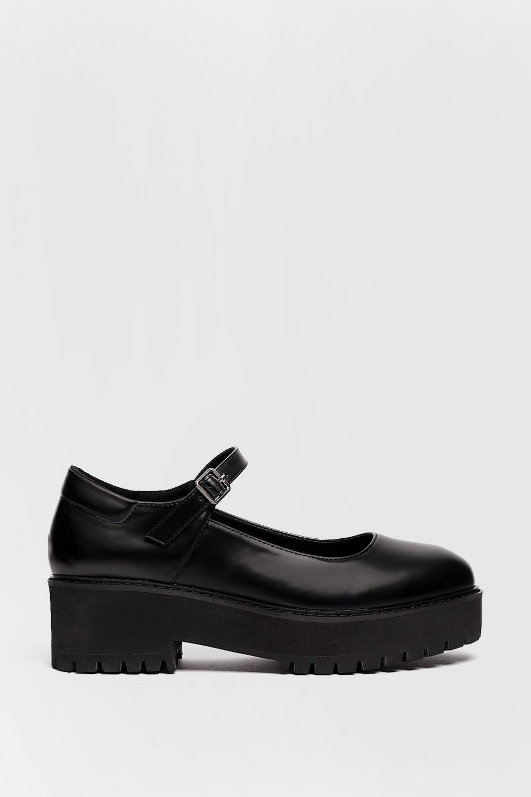 Black Faux Leather Platform Mary Jane Shoes image number 1