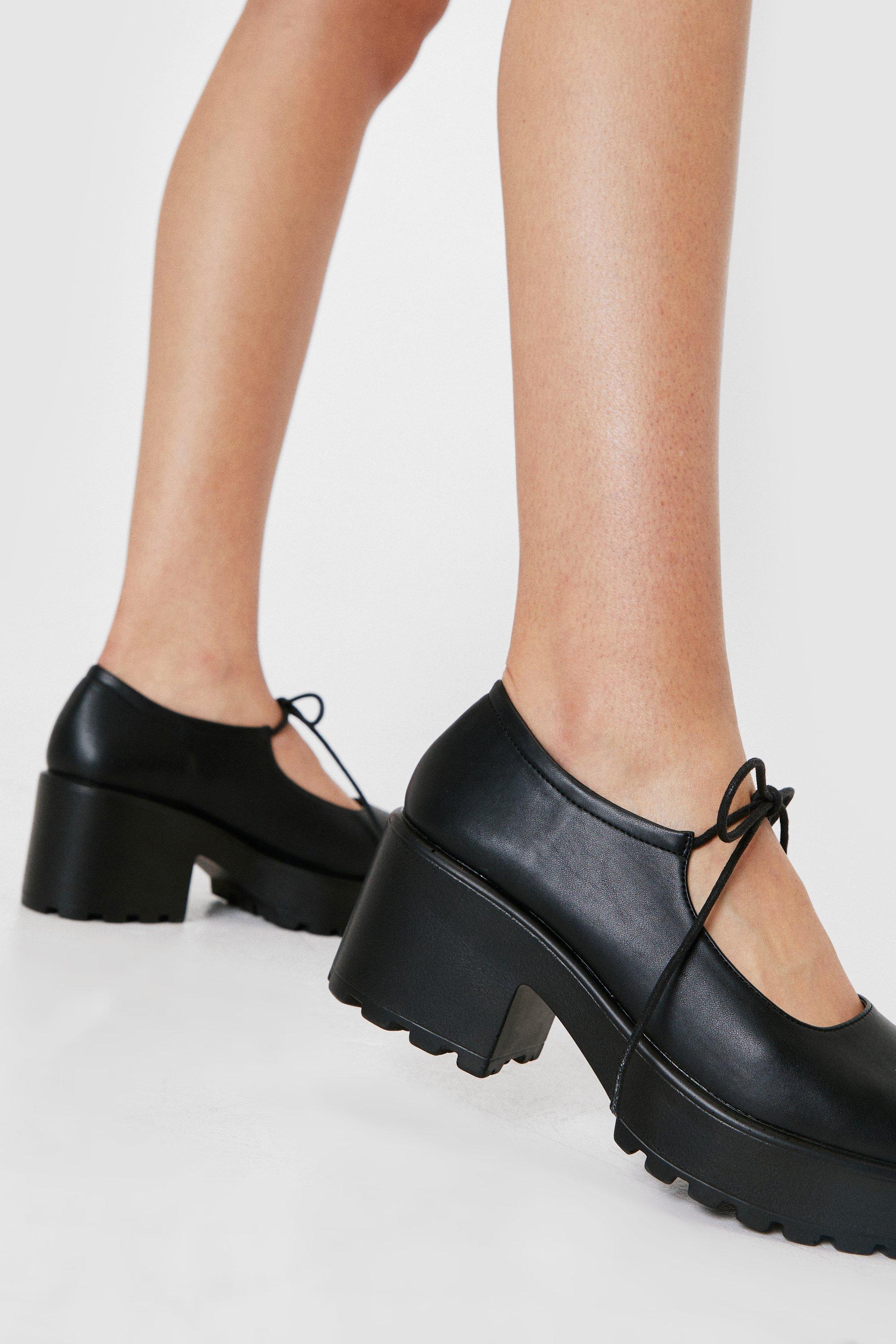 Faux Leather Chunky Mary Jane Shoes