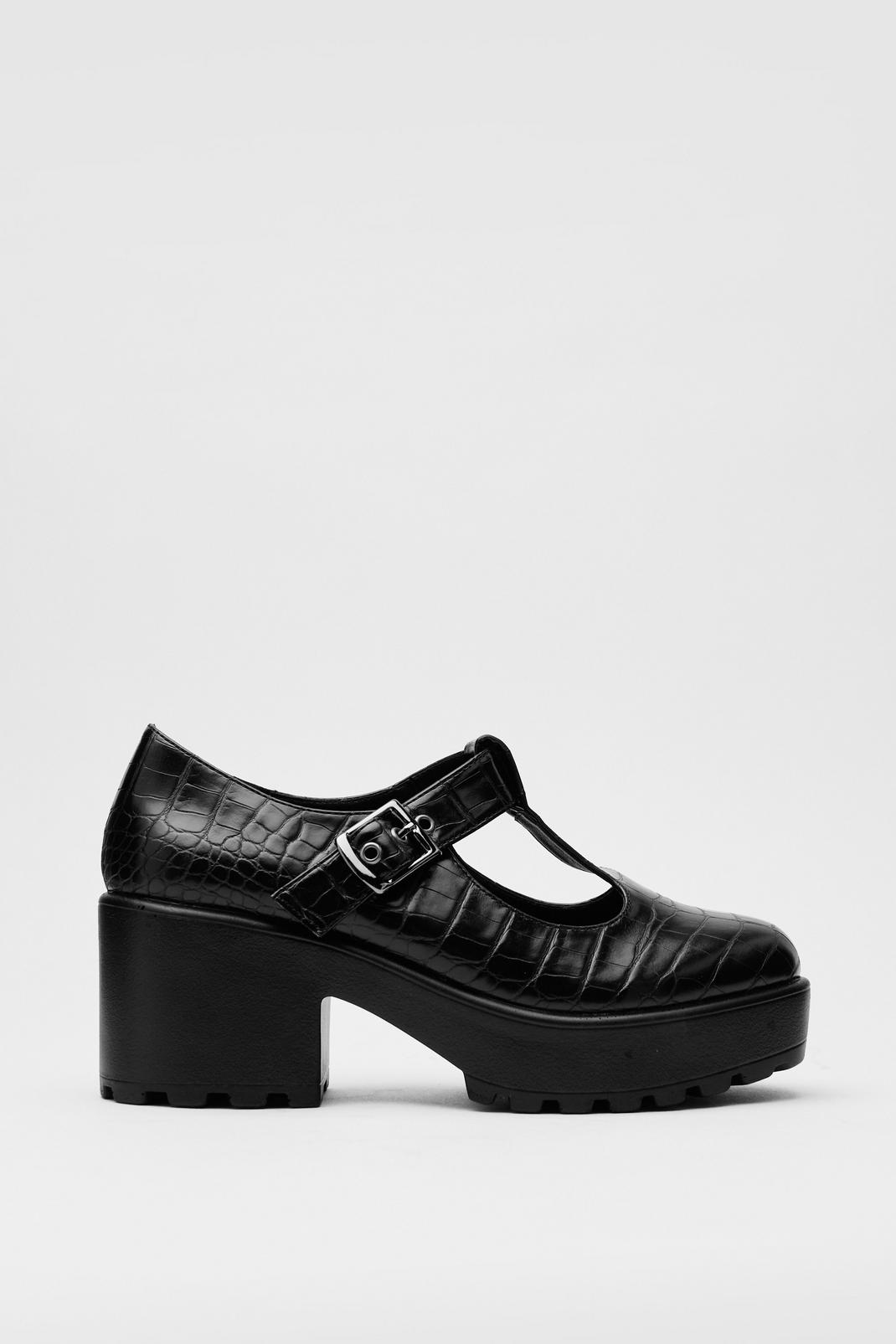 Chaussures mary jane effet croco à semelle épaisse crantée et talon carré, Black image number 1