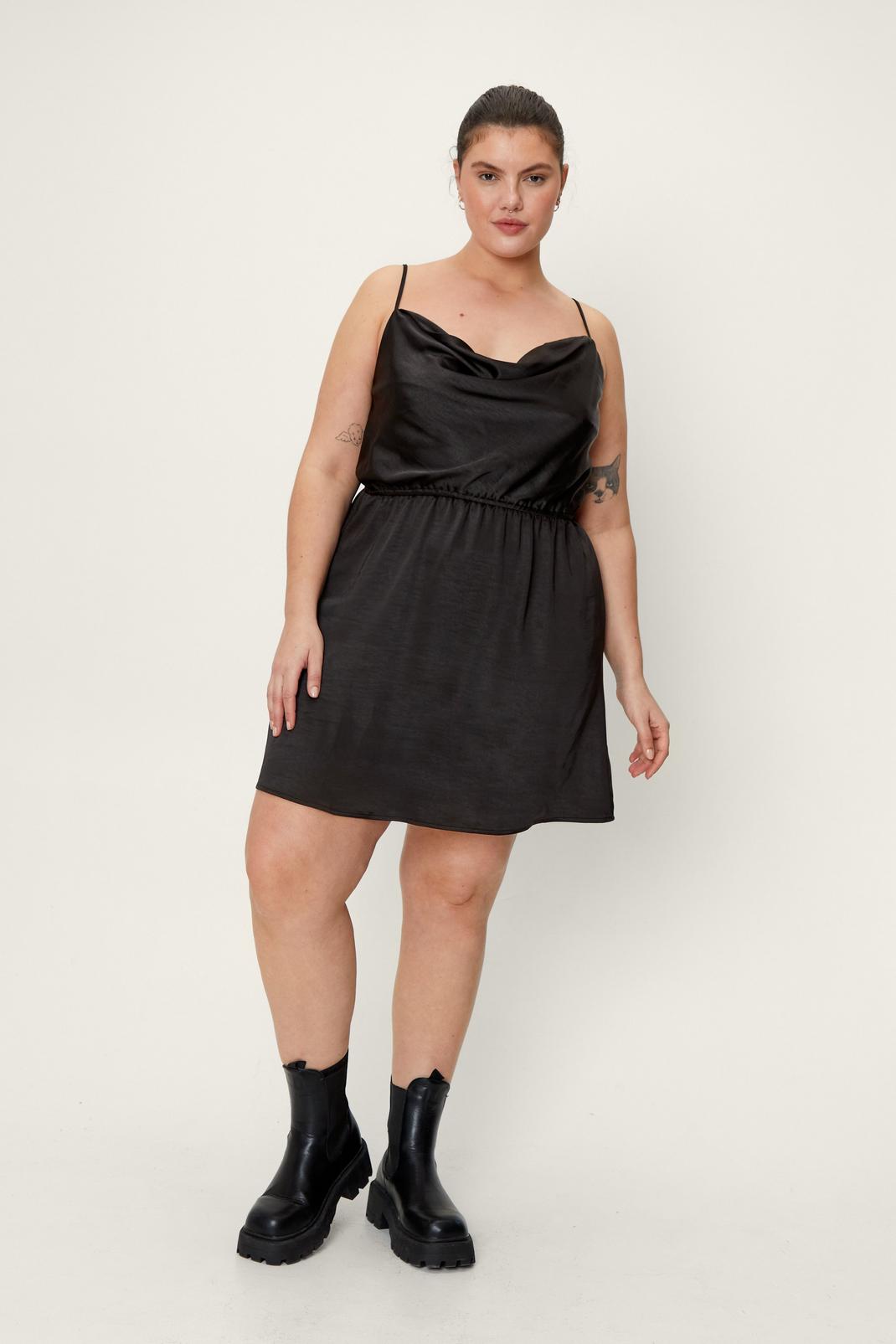 105 Plus Size Gathered Cowl Neck Mini Dress image number 2