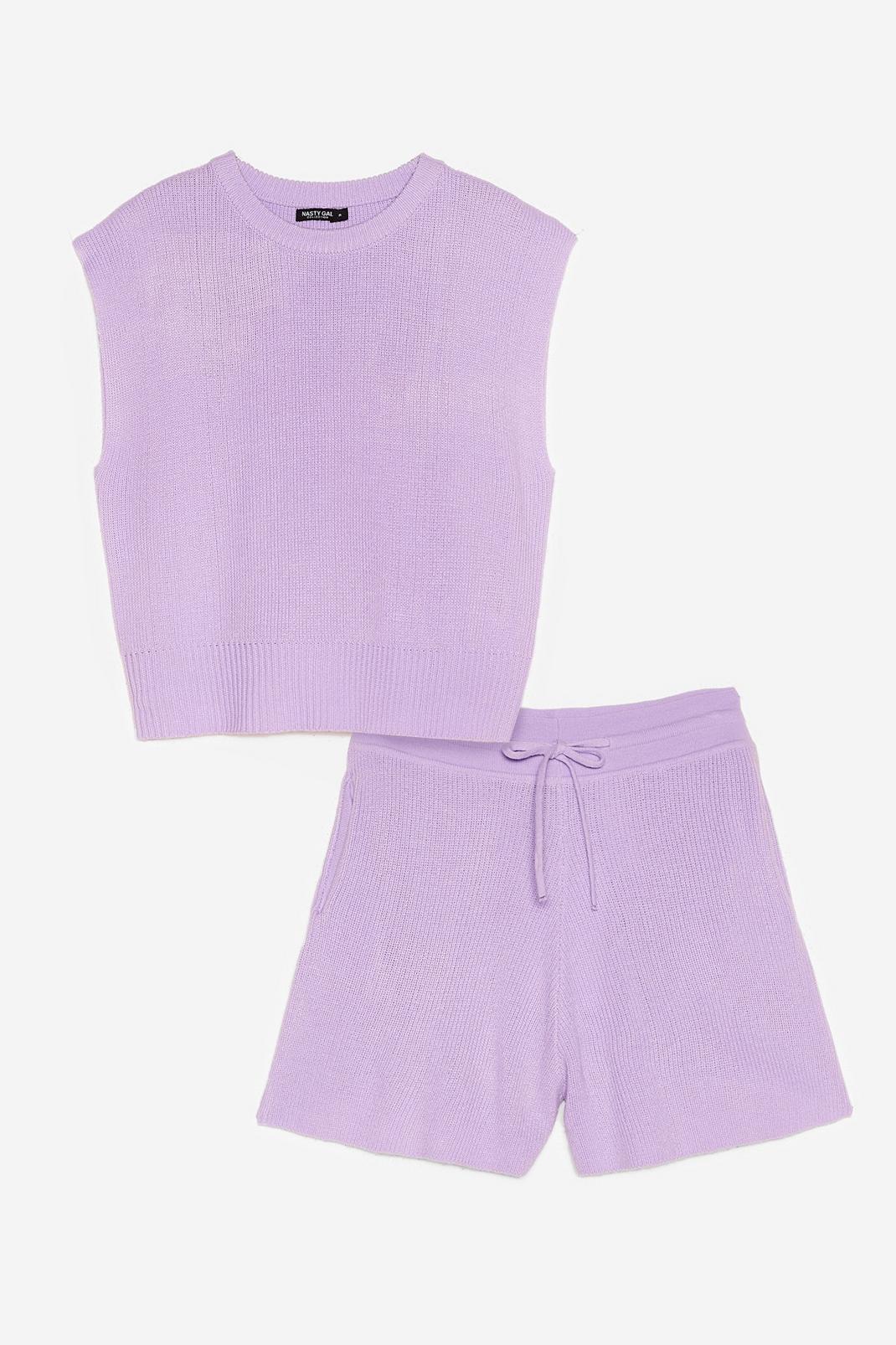 Lilac Knitted Vest Top and Shorts Lounge Set image number 1