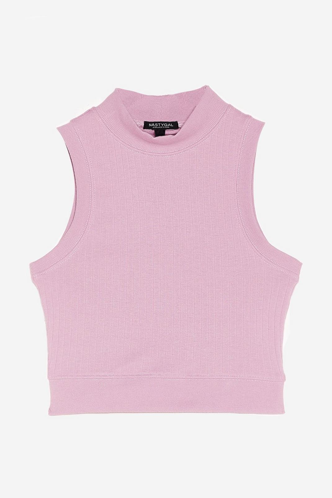 Mauve High Neck Ribbed Tank Top image number 1
