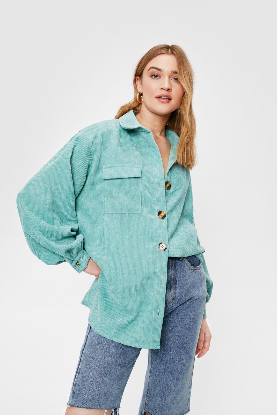 Sage Corduroy Oversized Button Down Shirt image number 1
