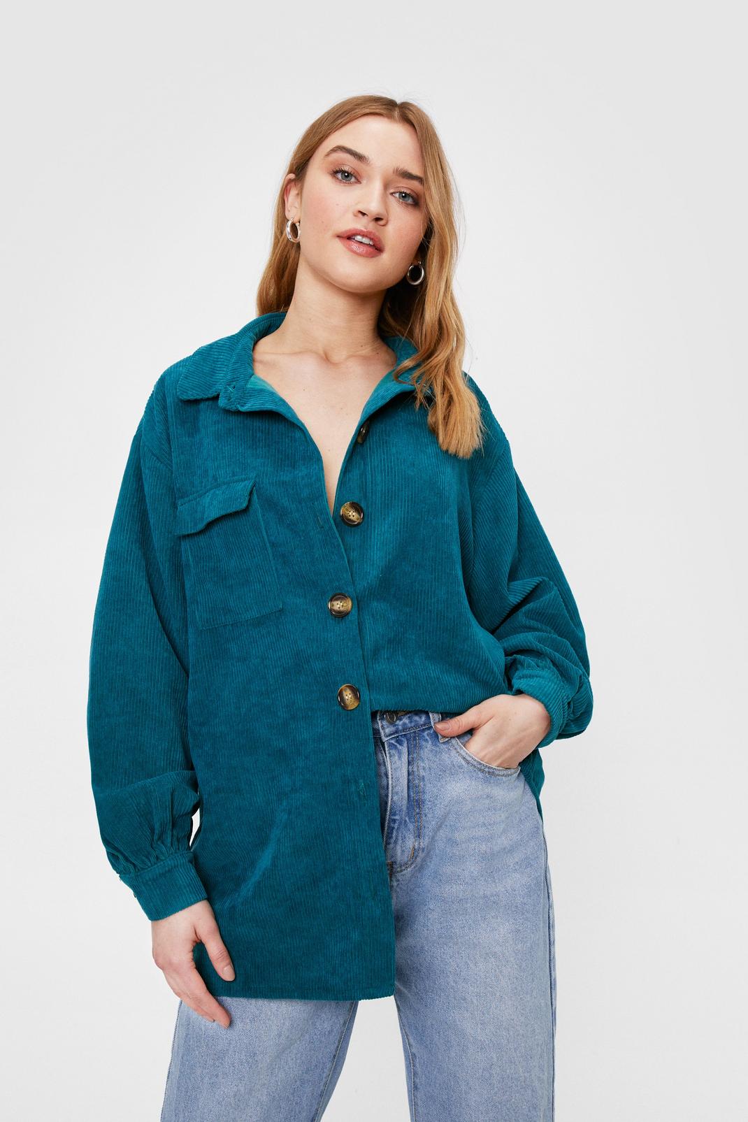 Teal Corduroy Oversized Button Down Shirt image number 1