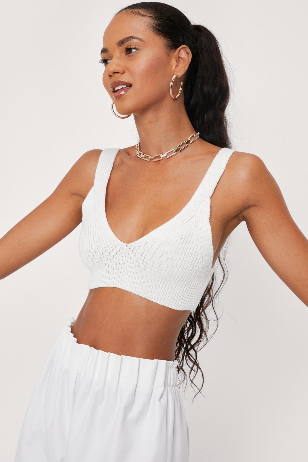 Ivory Ribbed Knit Triangle Bralette image number 1