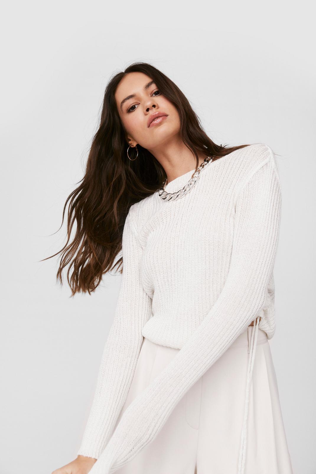 173 Knit Ruched Tie Crop Sweater image number 2