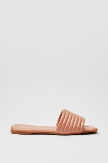 Square Toe Faux Leather Flat Sandals pink