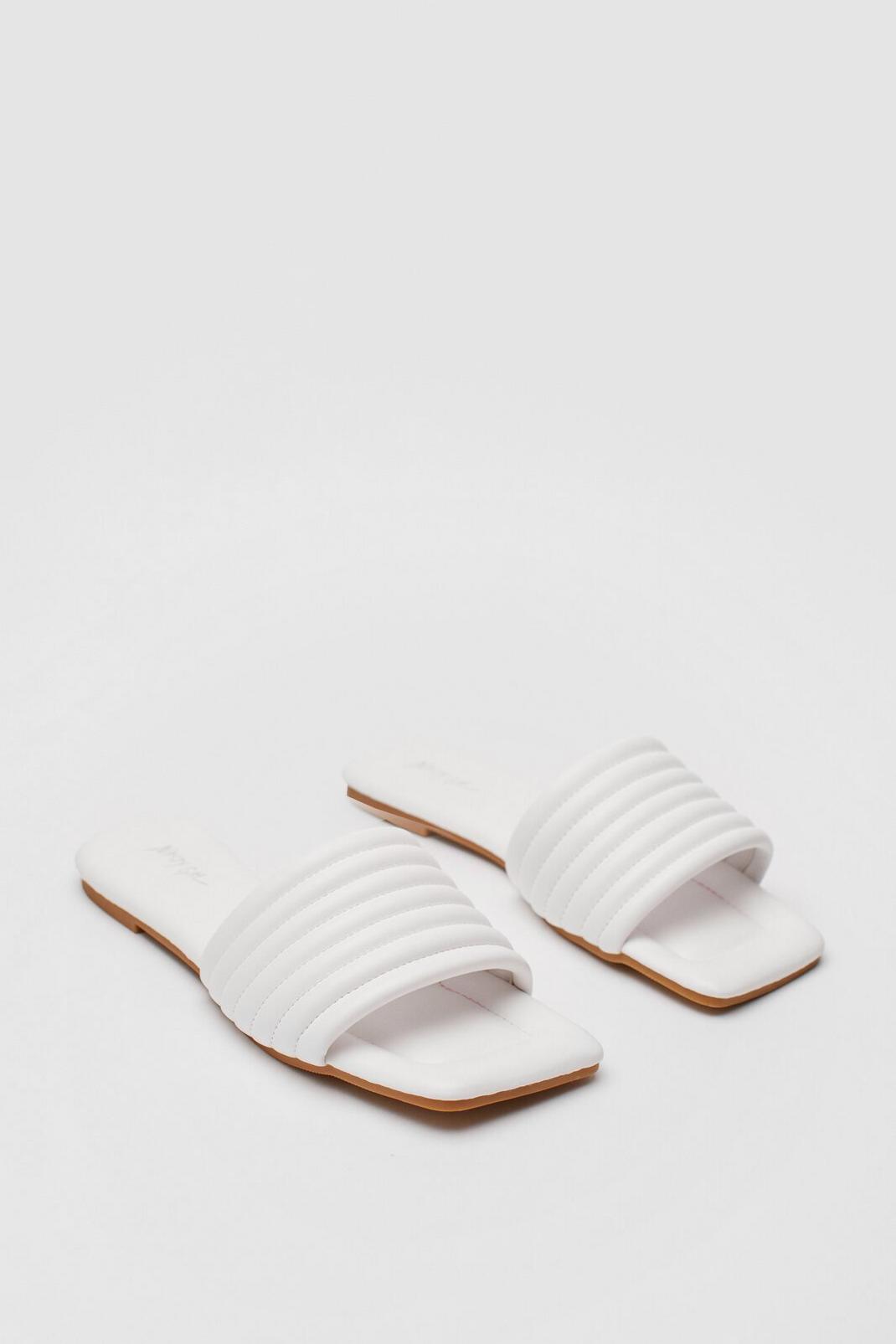 White Square Toe Faux Leather Flat Sandals image number 1