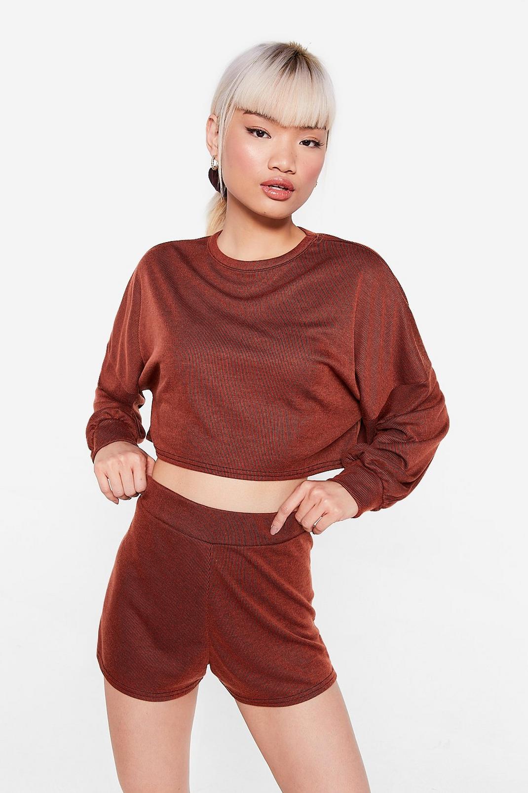 Rust Back to the Basics Petite Top and Shorts Lounge Set image number 1