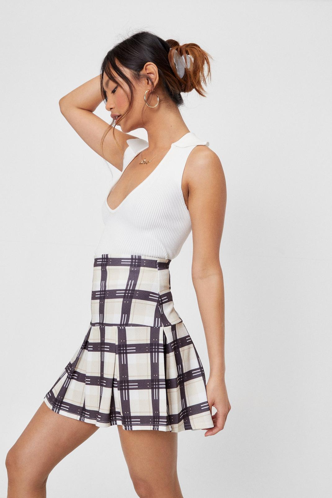 Beige Bring the Pleat Check Mini Skirt image number 1