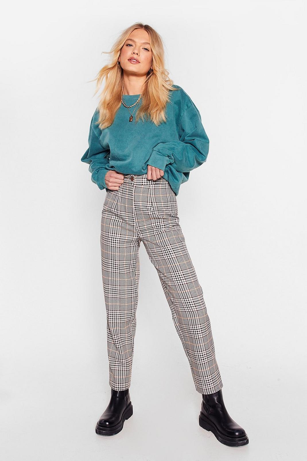 Light brown Plaid High Waisted Tapered Pants image number 1
