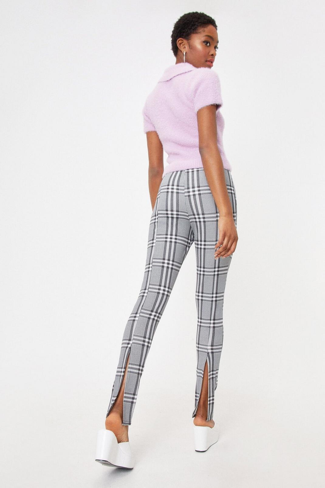 Mono Check Slit High Waisted Trousers image number 1