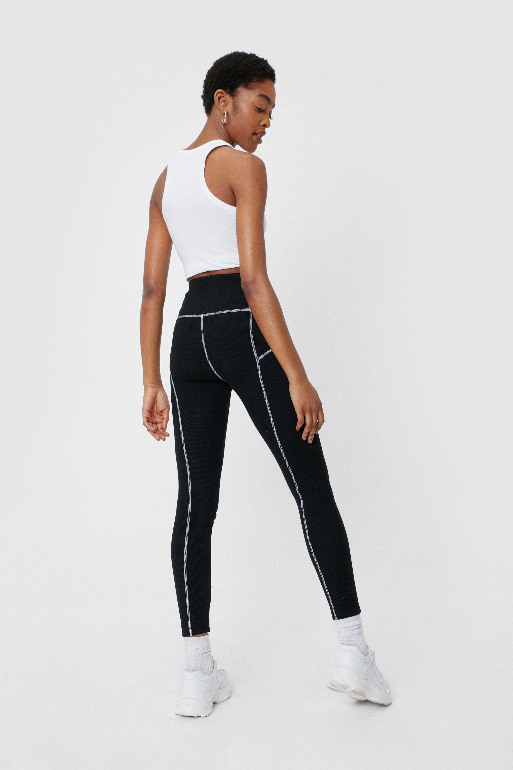 Black Contrast Stitch Leggings, Trousers