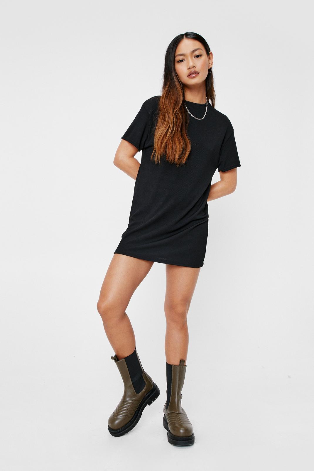 Black Petite Ribbed T-Shirt Mini Dress image number 1
