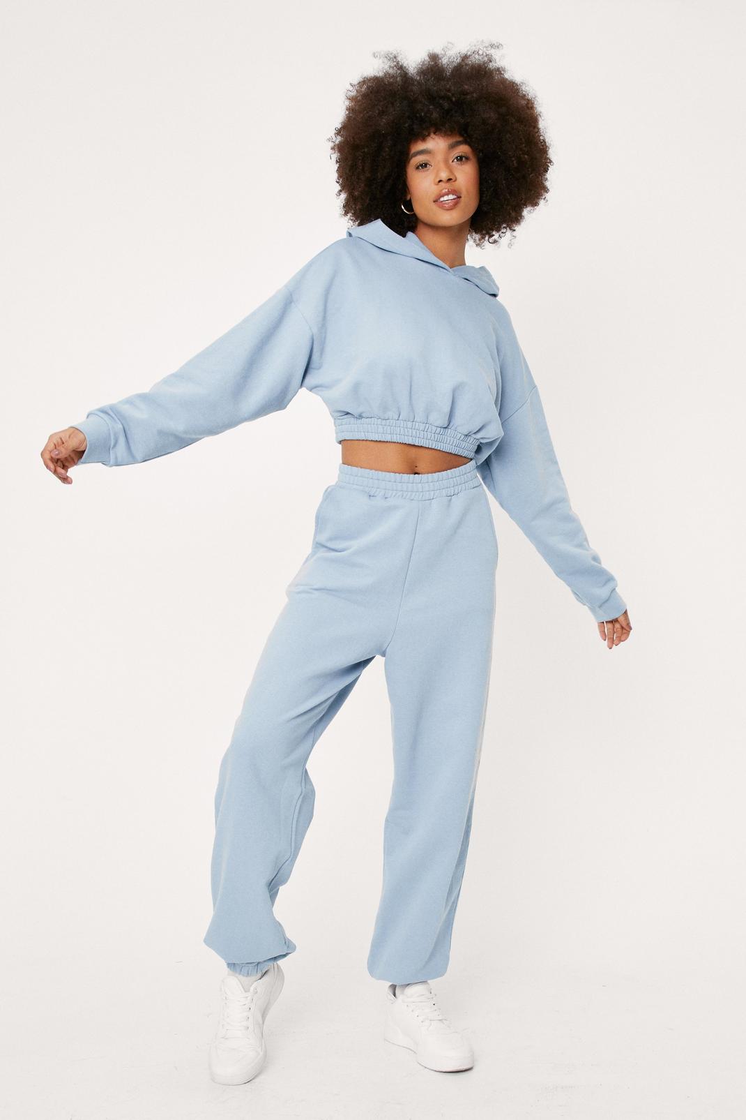 Blue Cropped Hoodie and Joggers Lounge Set image number 1