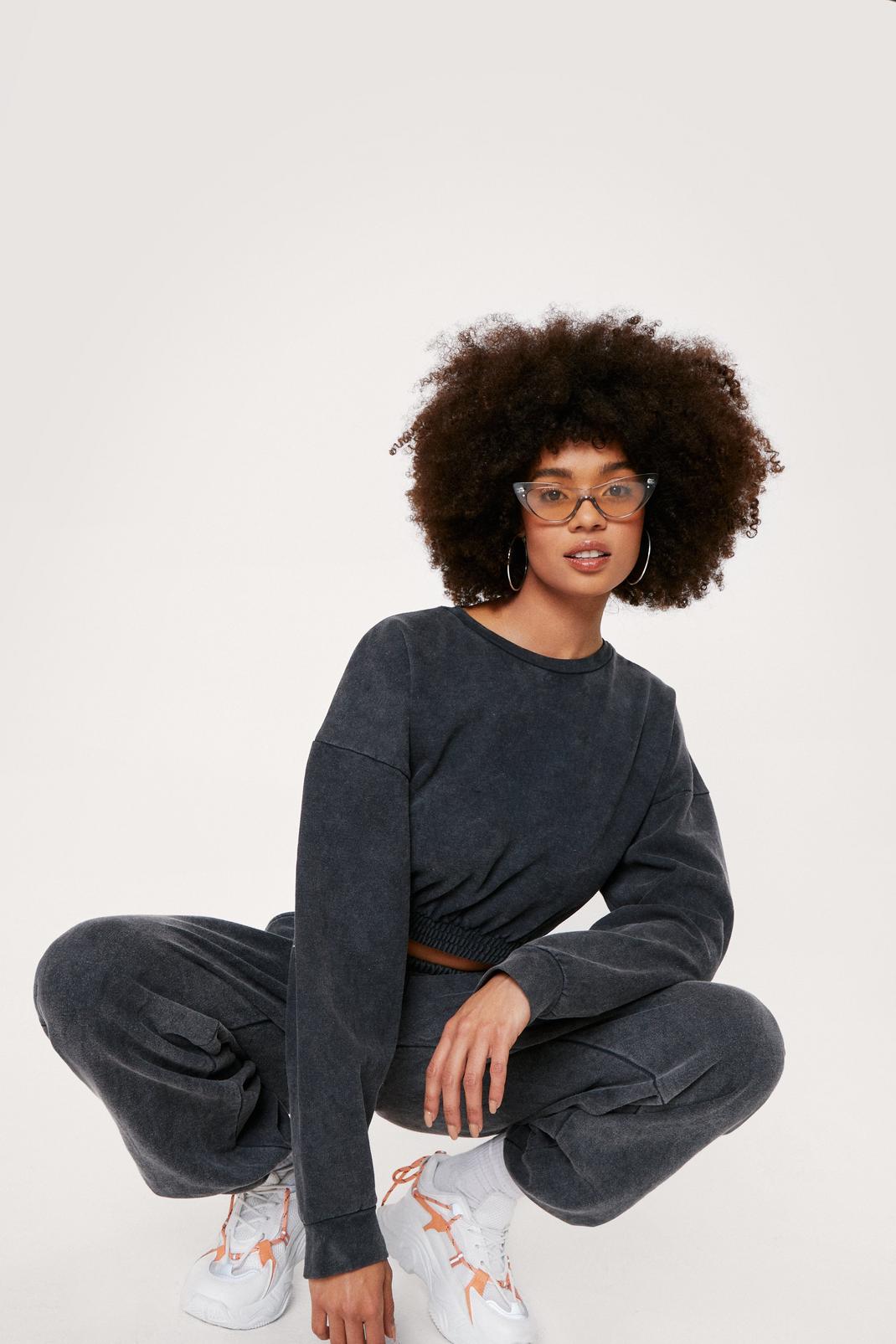 Charcoal Cropped Sweatshirt and Sweatpants Lounge Set image number 1
