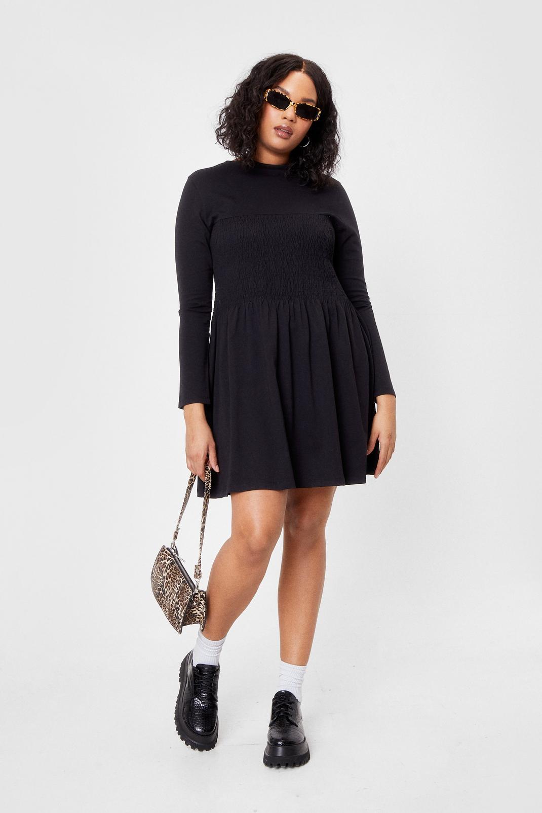 Black Plus Size Long Sleeve Mini Swing Dress image number 1