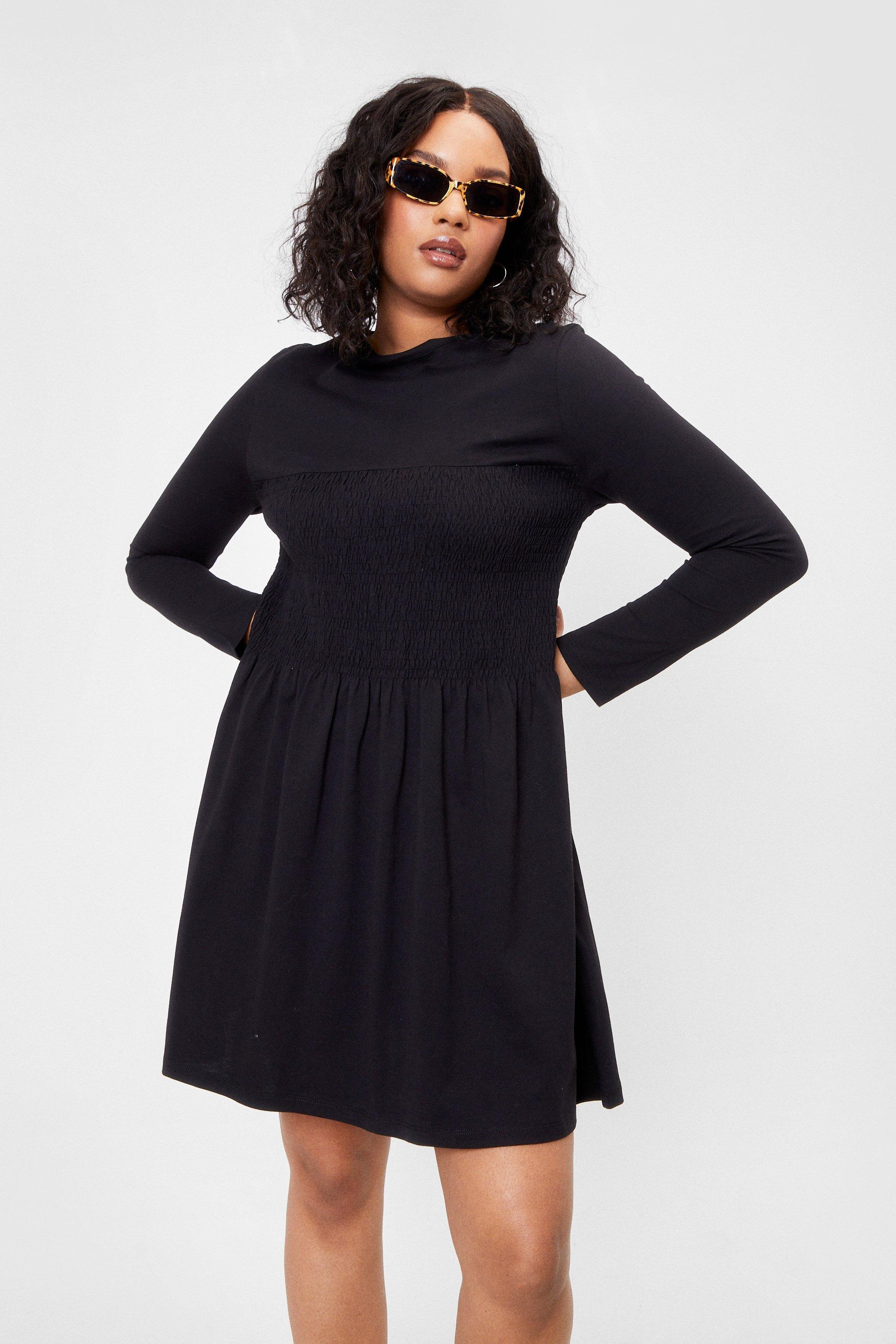 Long-Sleeve Mini Swing Dress