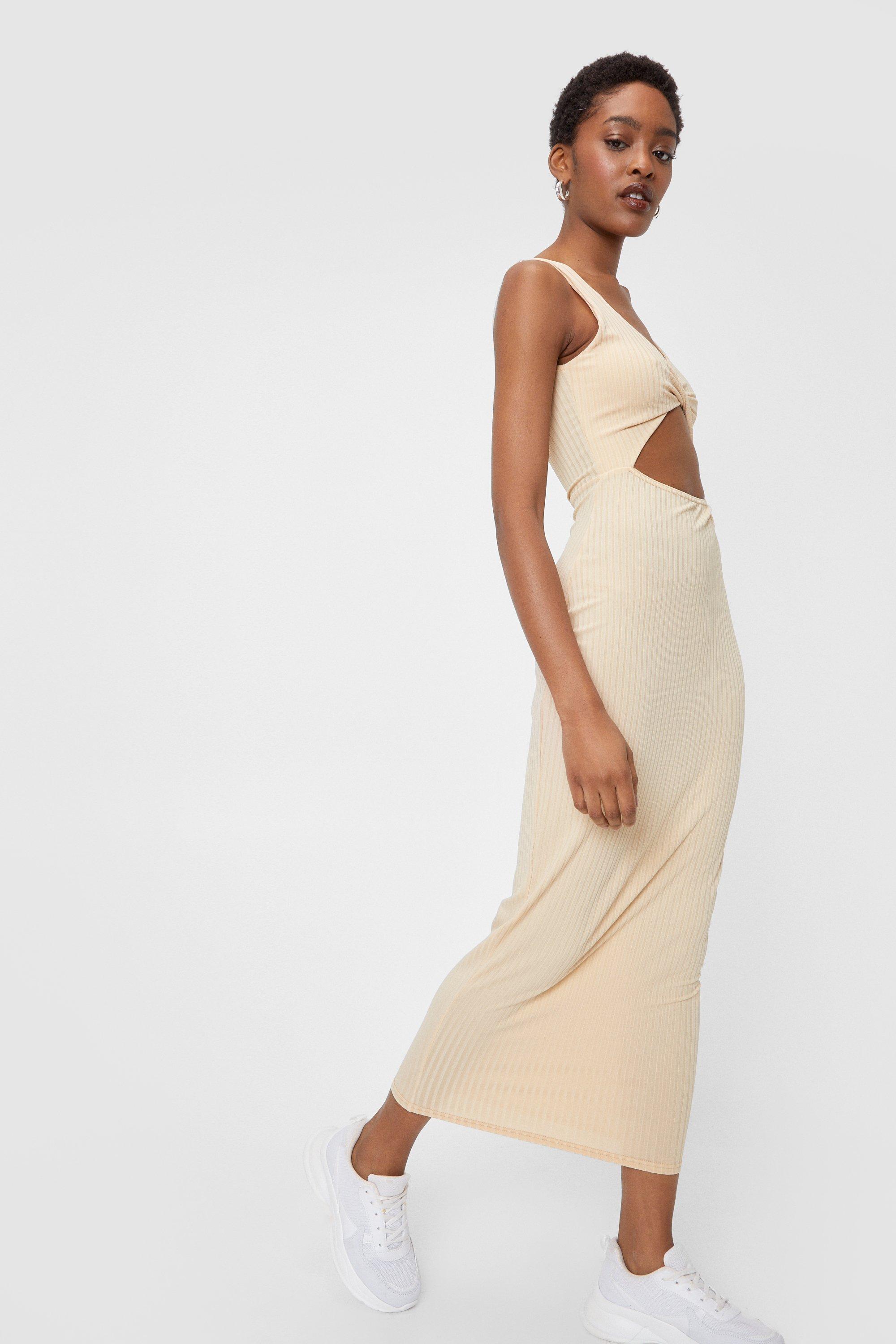 ribbed cut out midi dress