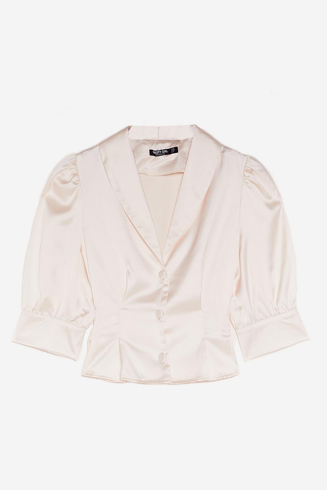 Cream Puff Sleeve Satin Cropped Blouse image number 1