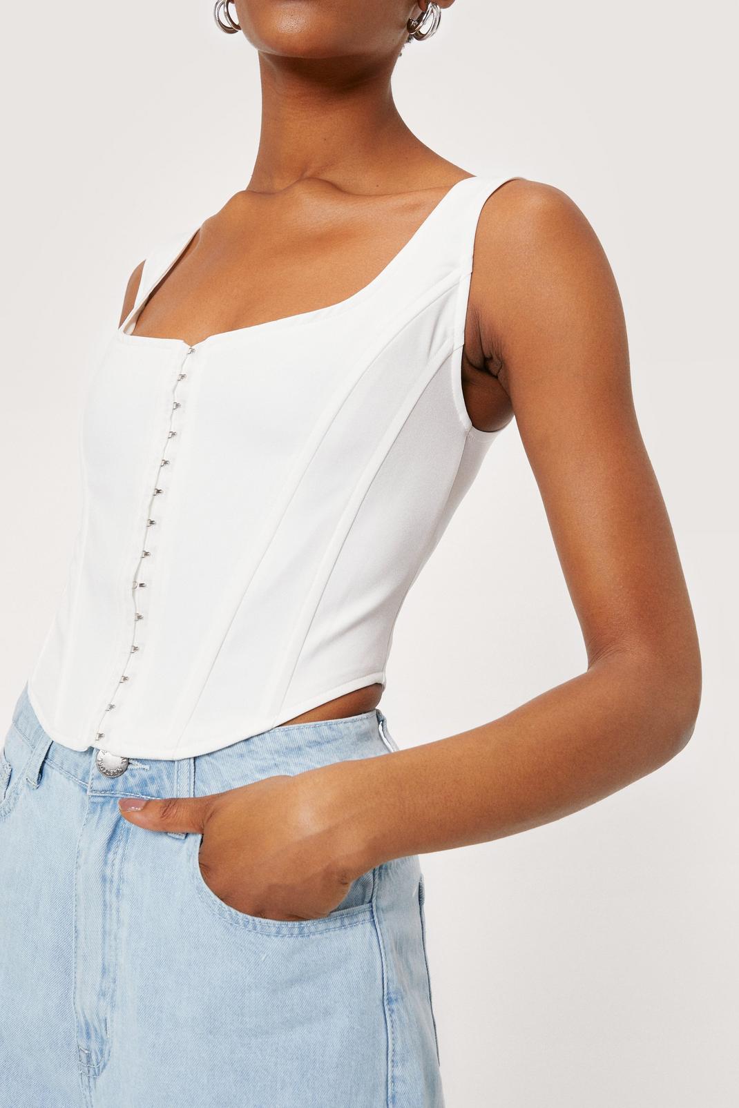 White Square Neck Sleeveless Cropped Corset Top image number 1