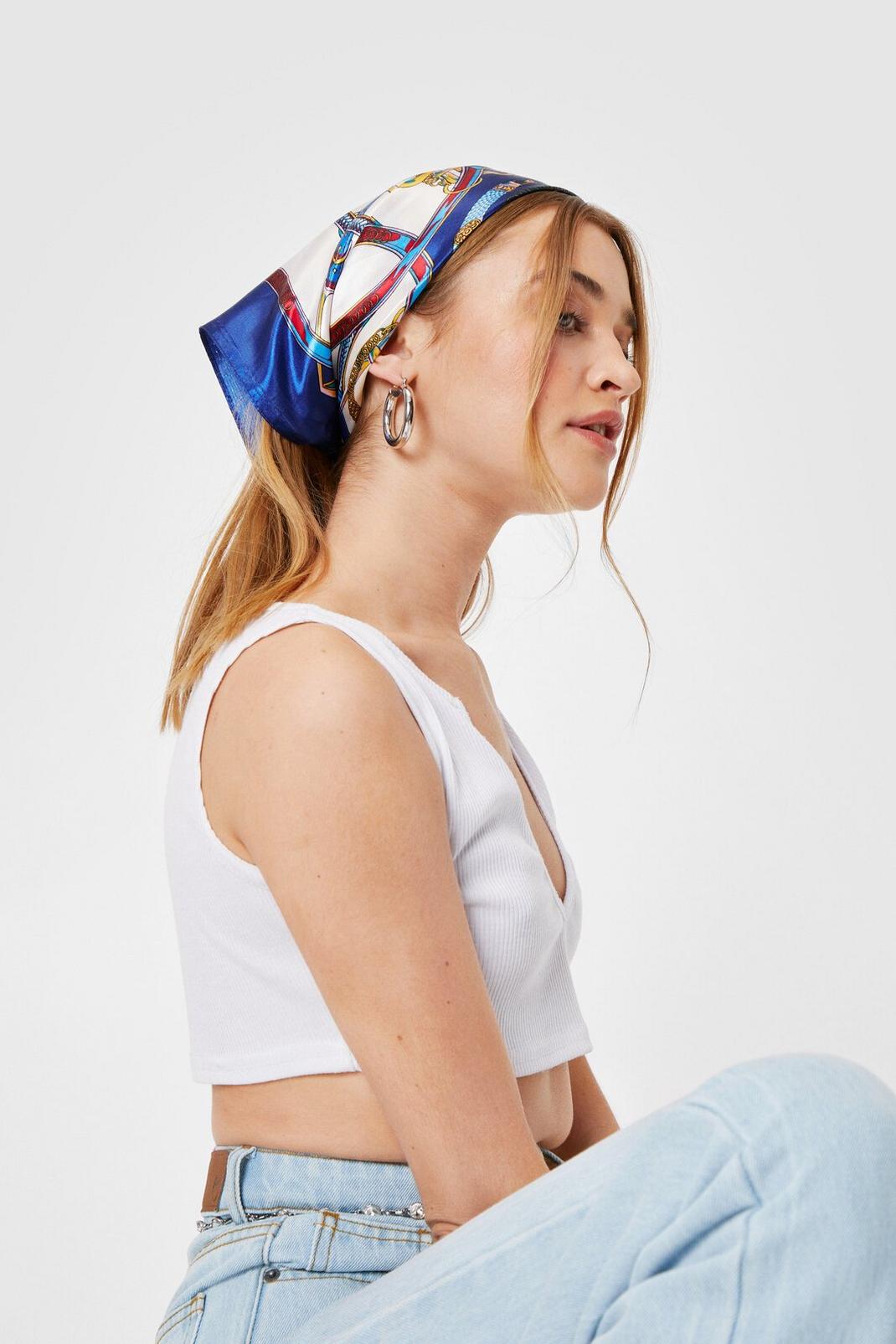 Navy Multiway Satin Headscarf image number 1