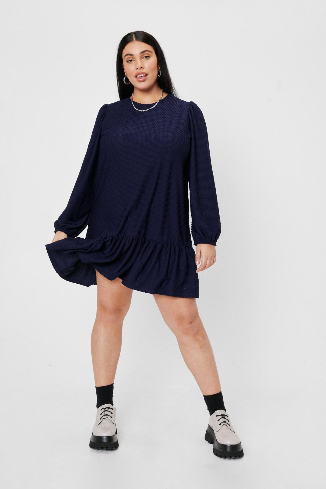Frill into You Plus Relaxed Mini Dress, Navy image number 1