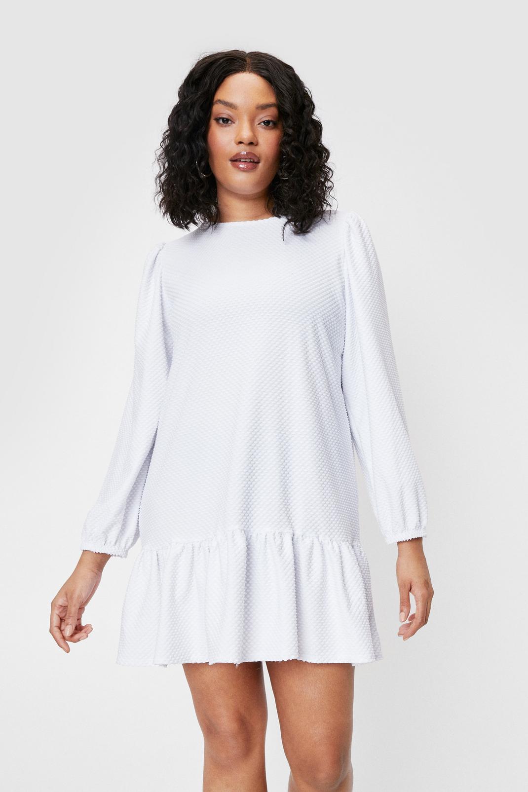 White Frill into You Plus Relaxed Mini Dress image number 1