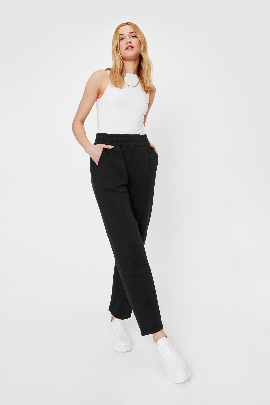 Black Jersey High Waisted Seam Tracksuit Pants image number 1