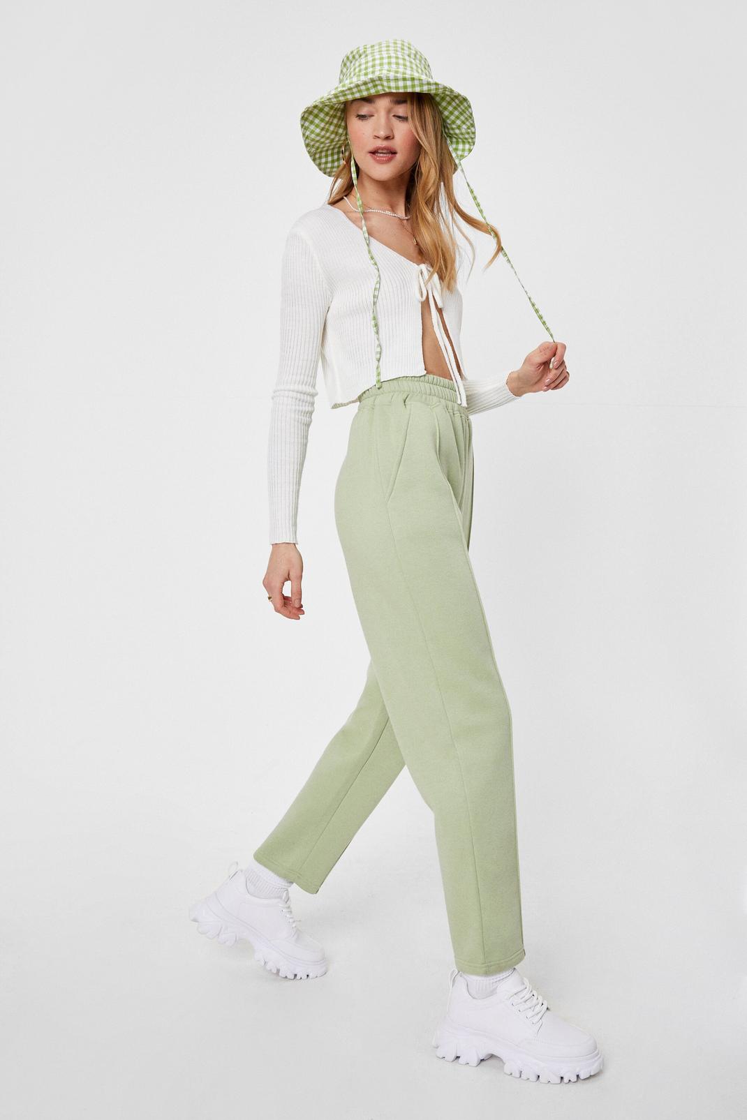 Olive Jersey High Waisted Seam Joggers image number 1