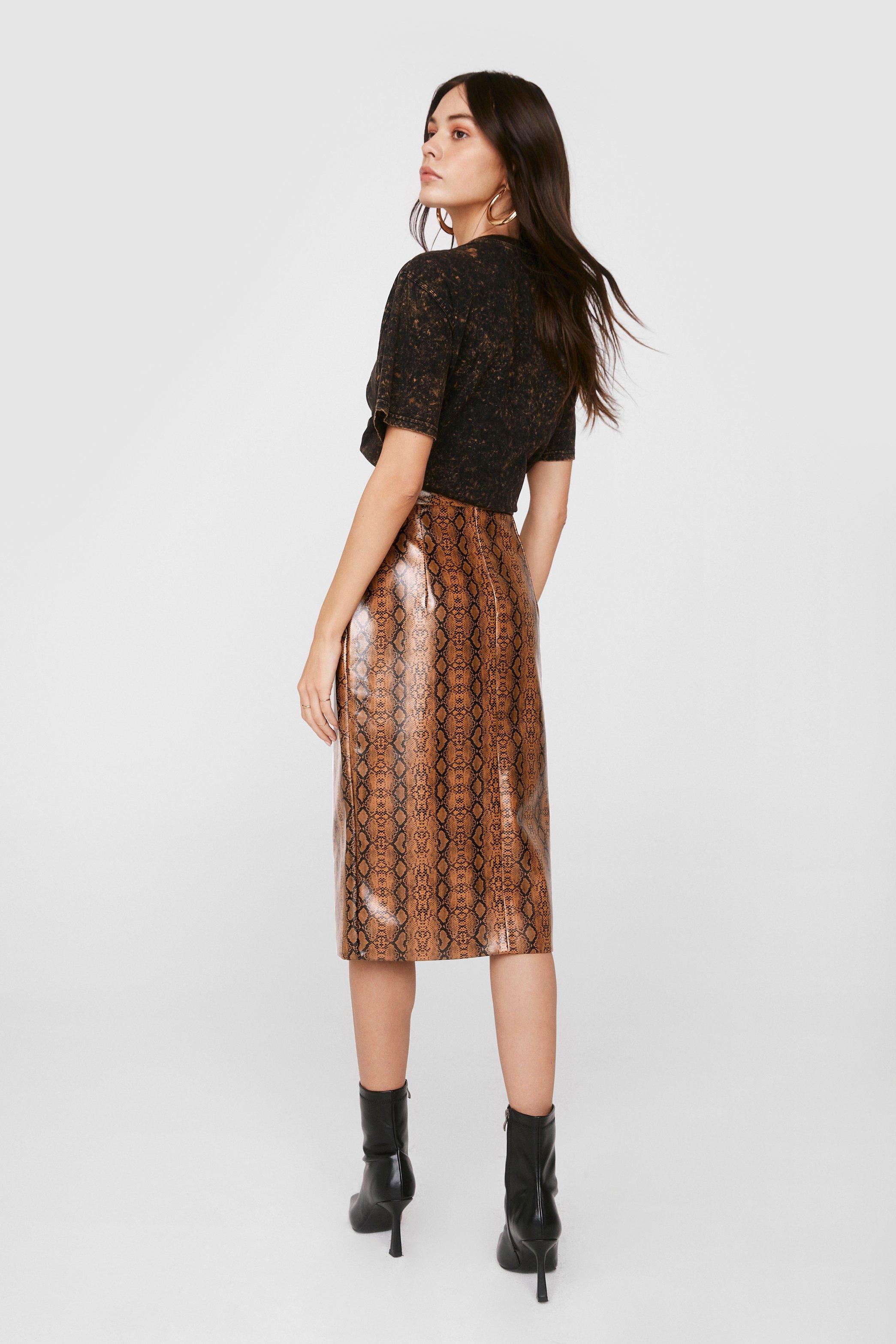 Leather midi 2025 printed skirt