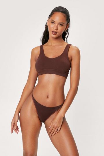 Ribbed Seamless High Leg Thong chocolate