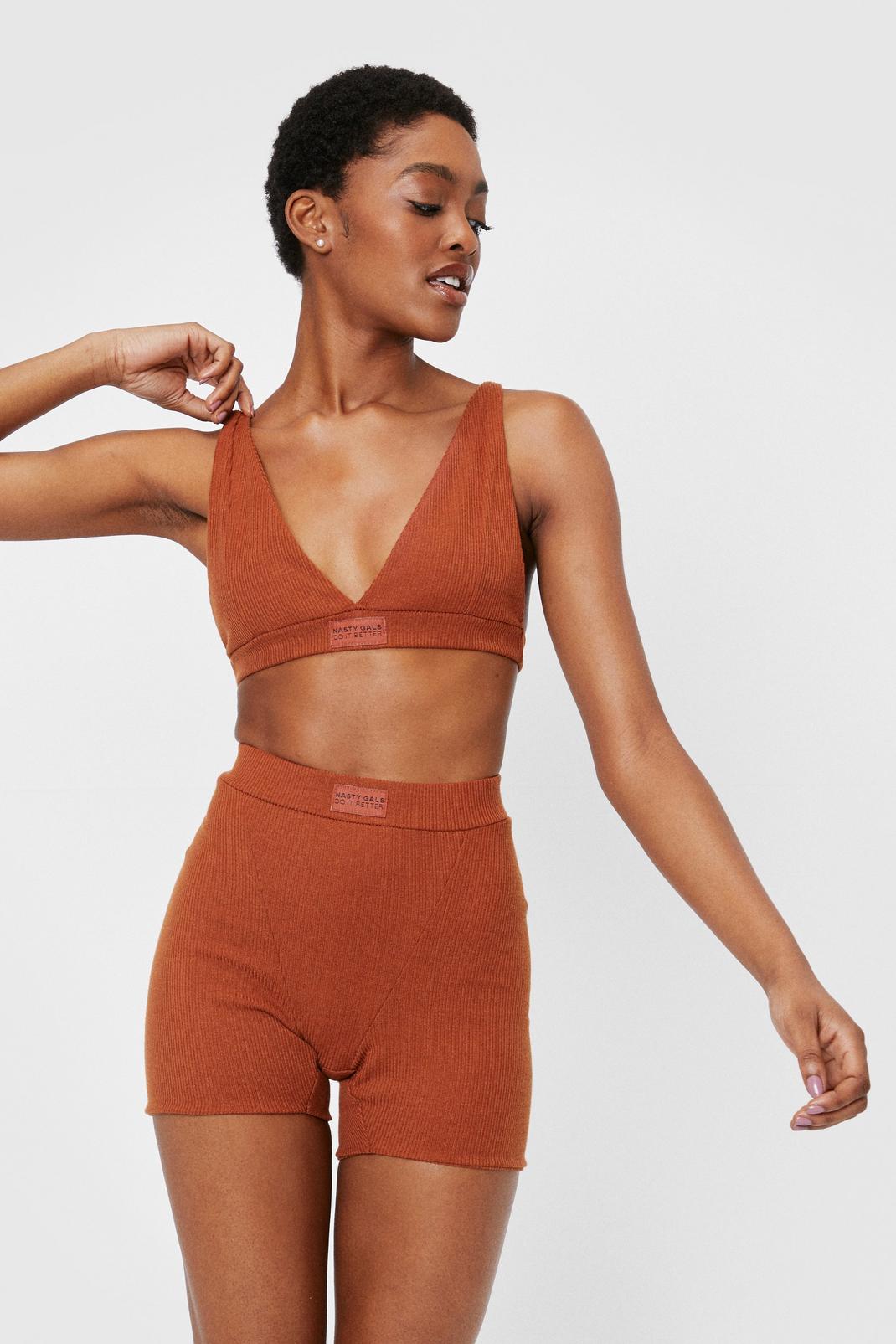 Chestnut Nasty Gal Graphic Top and Cycling Shorts Set image number 1