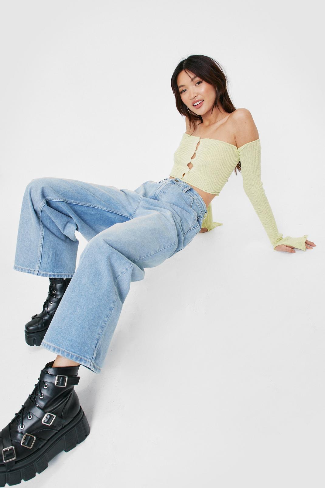 Light blue Cropped High Waited Wide Leg Jeans image number 1