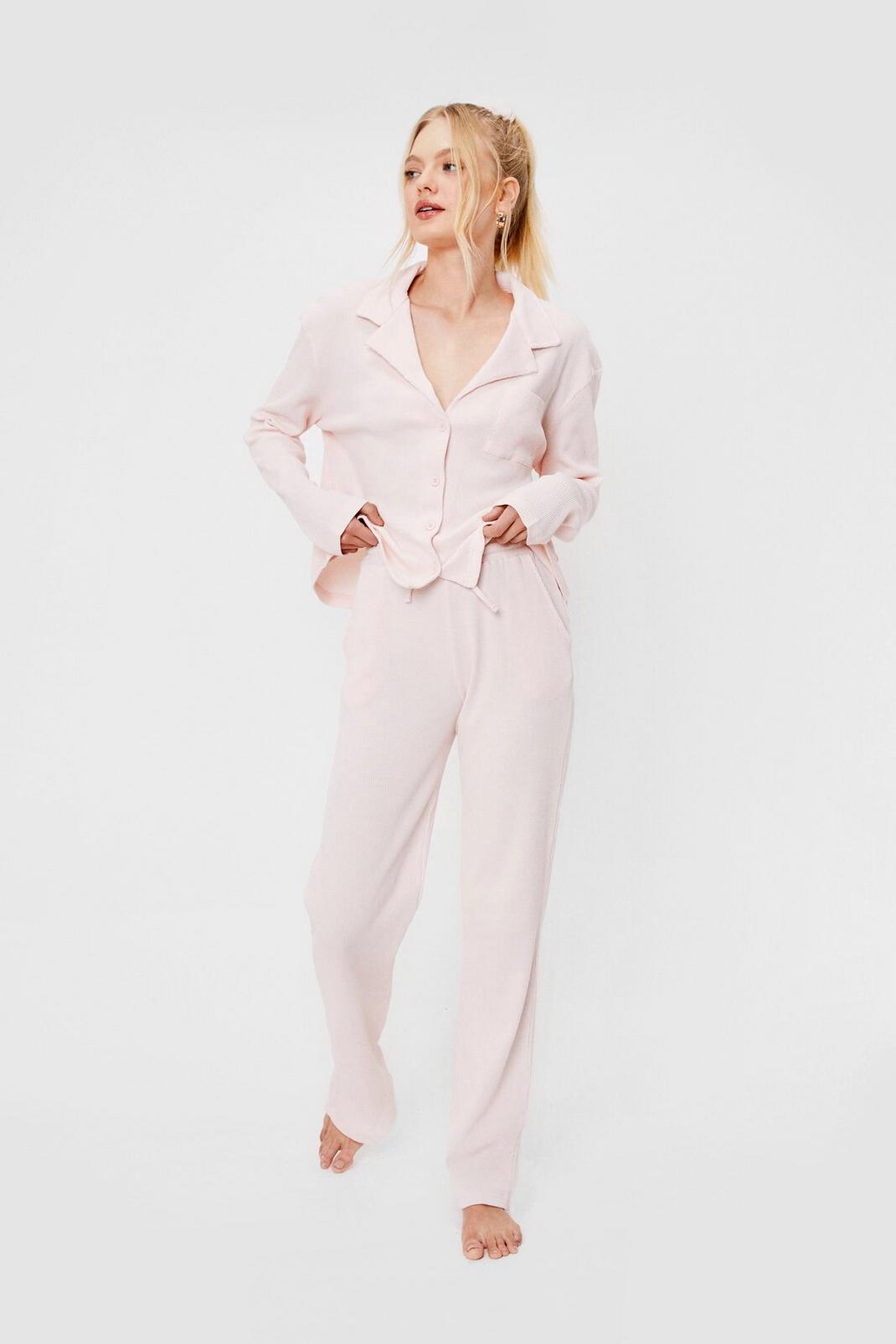Blush Relaxed Button Down Shirt and Pants Pajama Set image number 1