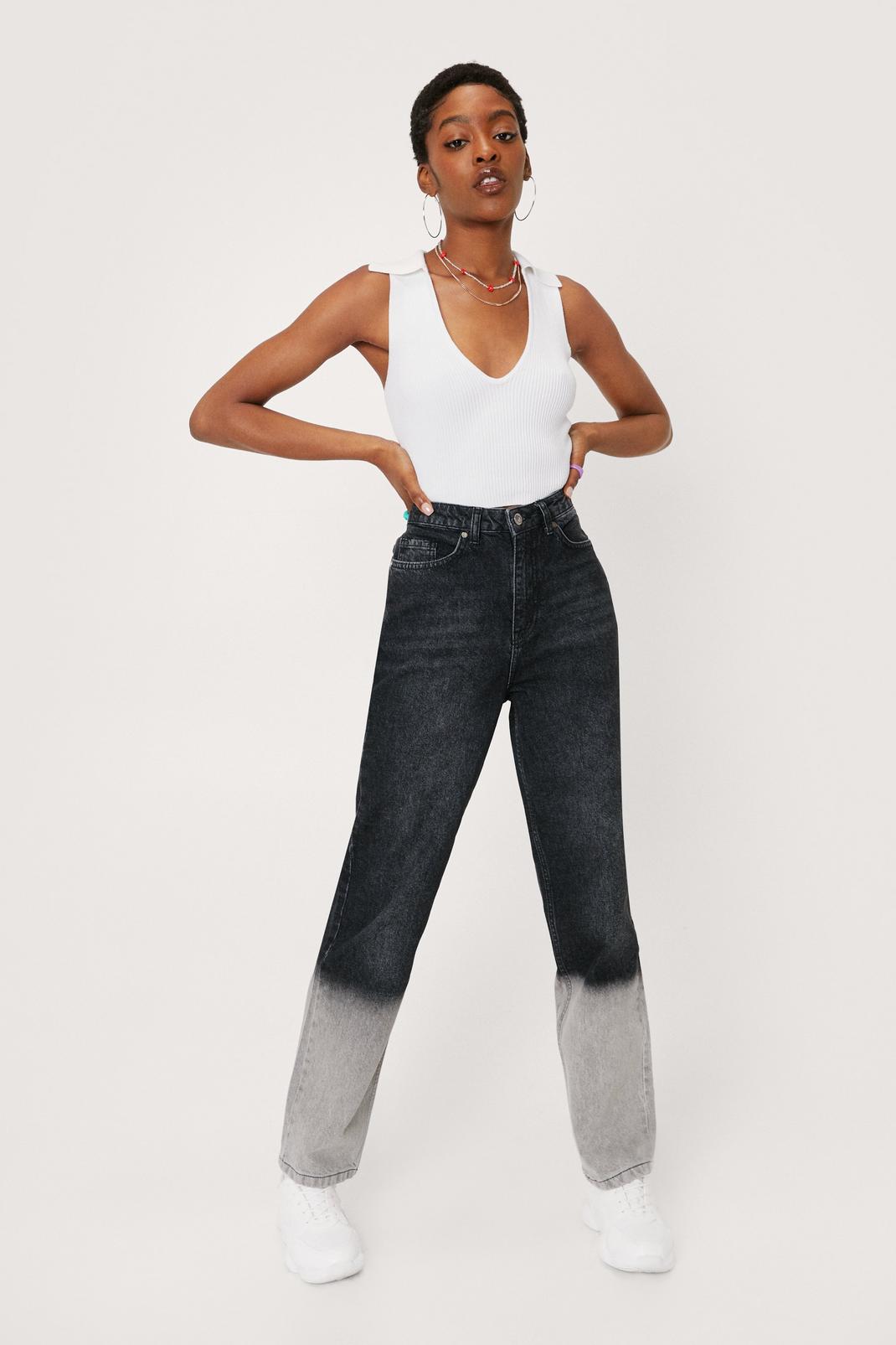 Grey Two Tone Ombre High Waisted Mom Jeans image number 1