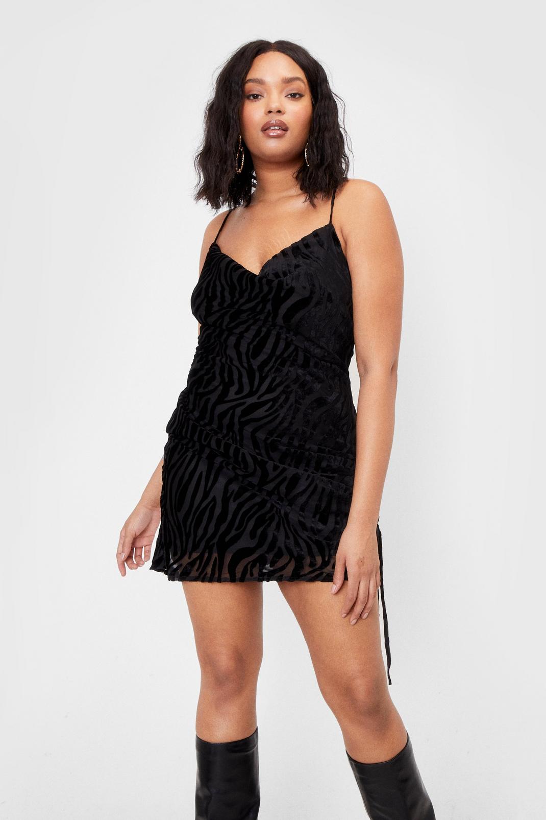 Black Plus Size Velvet Zebra Mini Dress image number 1