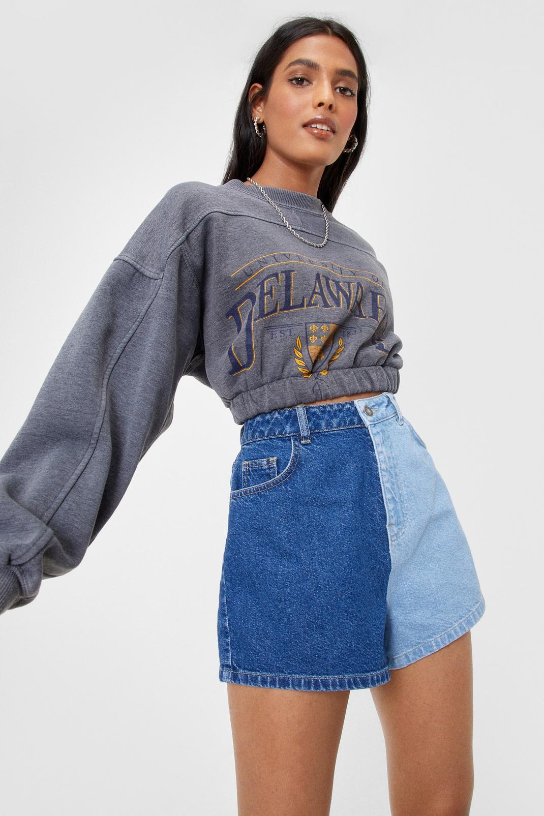 Denim Two Tone High Waisted Shorts image number 1