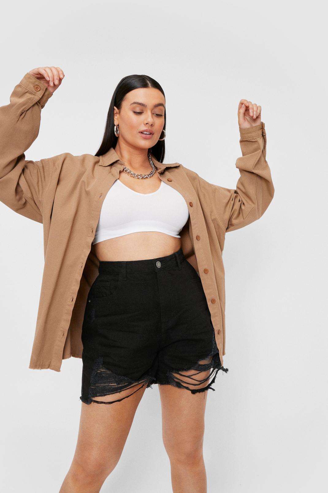 Black Plus Size Relaxed Distressed Mom Shorts image number 1