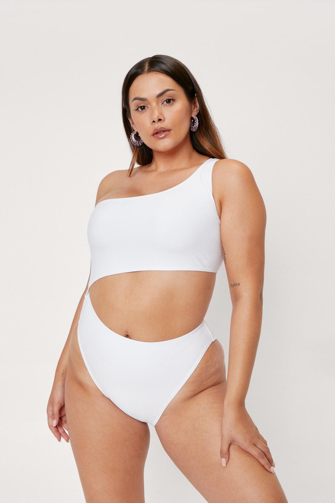 173 Plus Size One Shoulder Cut Out Swimsuit image number 2