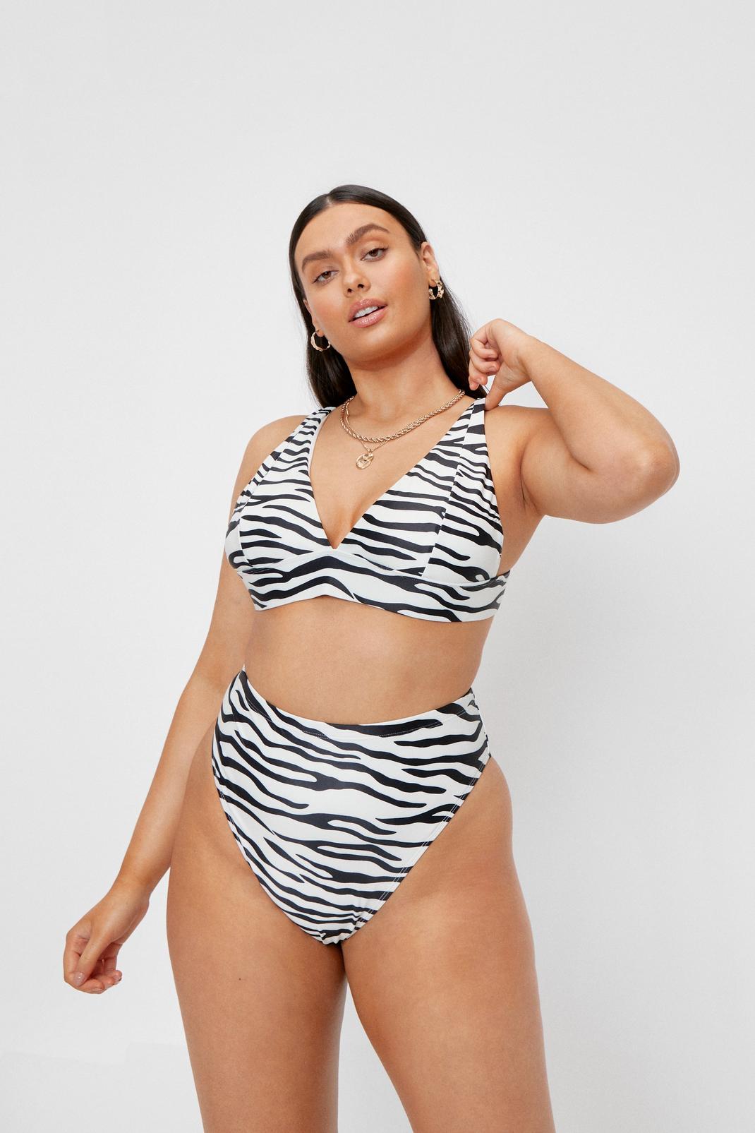 Cream Plus Size Zebra Print Hw Bikini Bottom image number 1