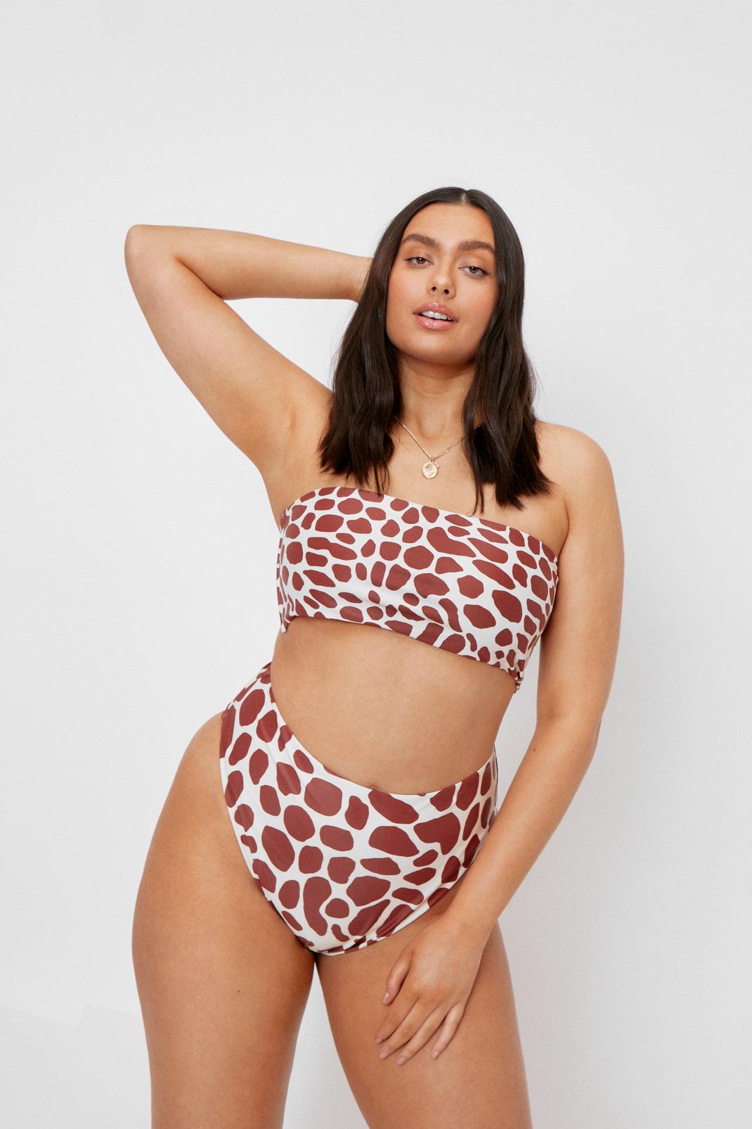 Grande Taille - Bas de bikini à imprimé girafe, Brown image number 1